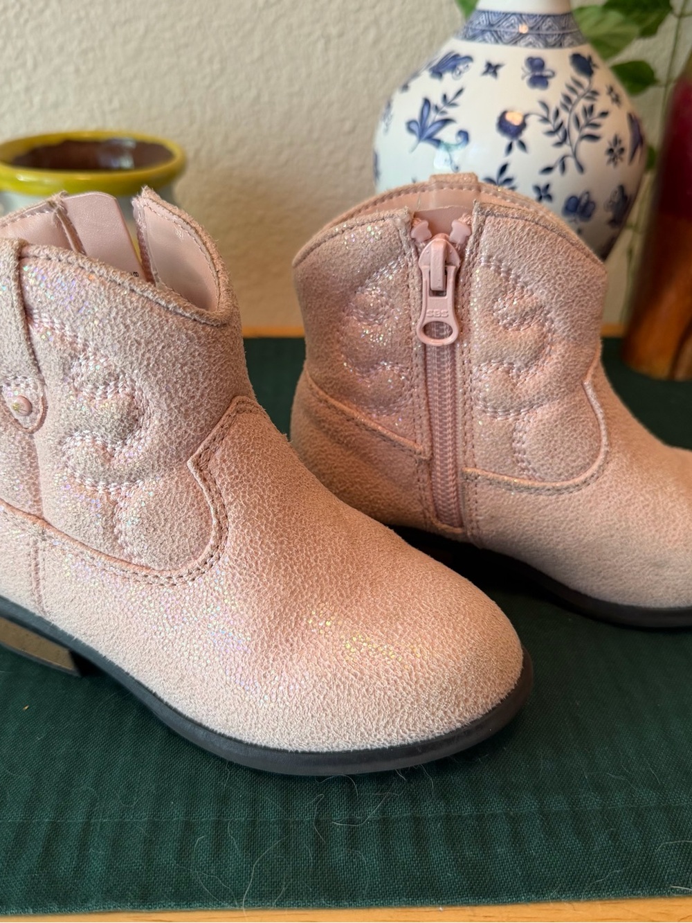 Cat & Jack Girls Size 8 Pink Glitter Western Cowgirl Ankle Boots